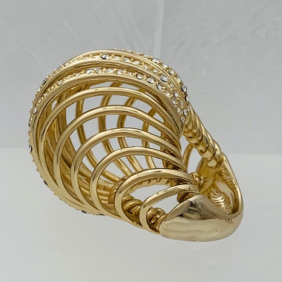 Gold Toned Sculpted orbital spiral cocktail ring Size 7 Crystal Accented - Picture 4 of 6